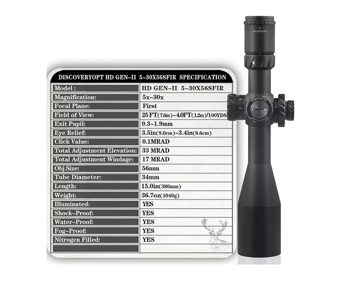 Telescopic Sight, Discovery 5-30x, 56 fps Zero Stop